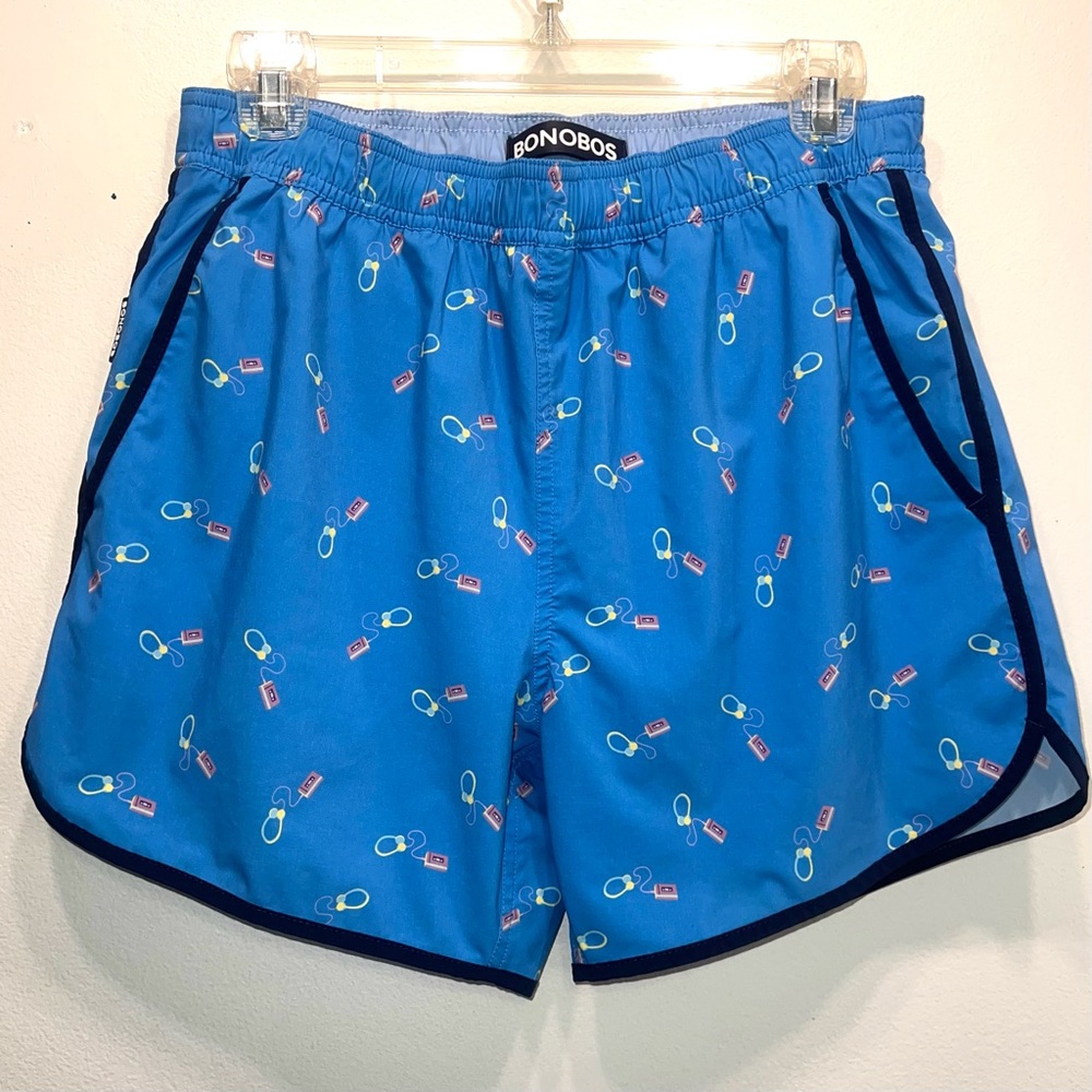Bonobos Mens Small Blue All Over Print Walkman Lined Swimming Trunks Shorts